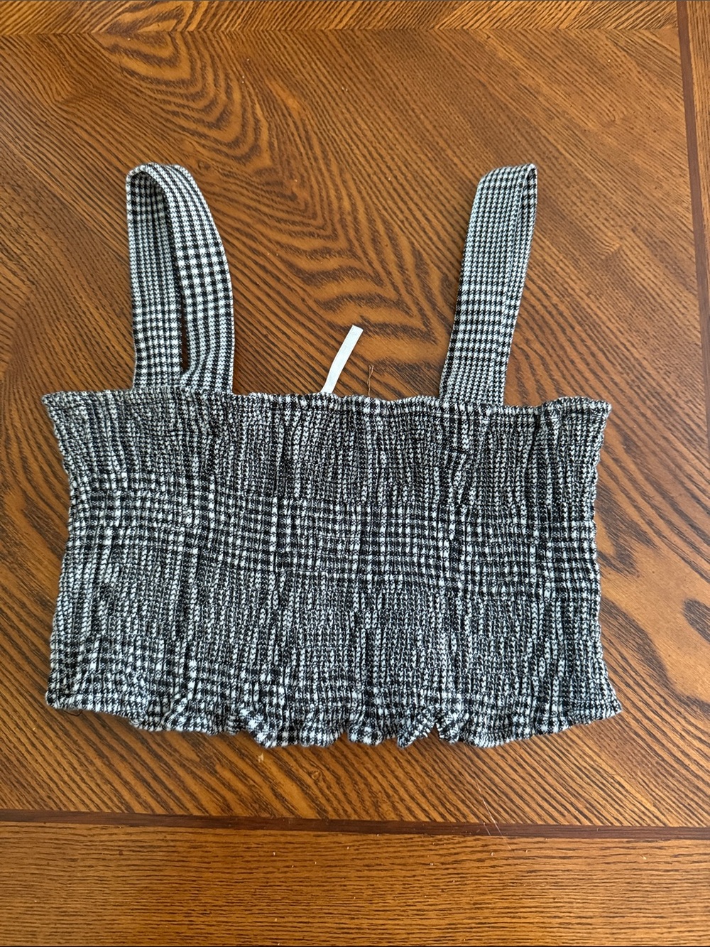 Smocked Black & White Houndstooth Crop Tank Top